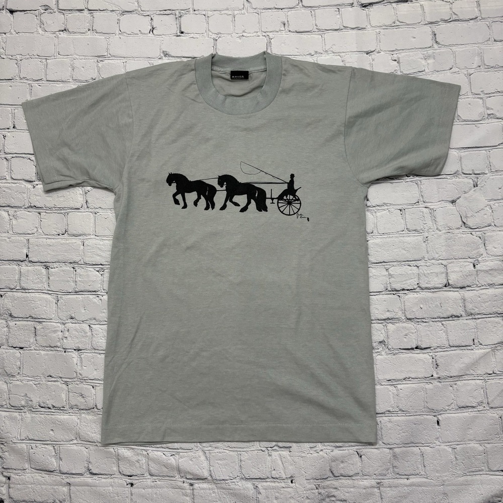 Vtg 90s Carolyn Harris Horse Drawn Carriage Shirt Adult Medium Screen Stars